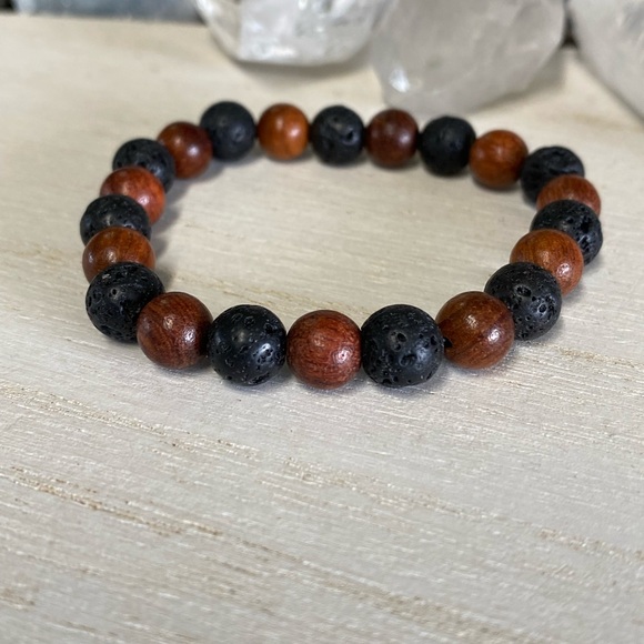 Wood & Lava Stone Bracelet - Unisex - Picture 5 of 7